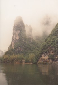 The misty mountains of Yangshuo and Guilin in the Li Jiang river region of China